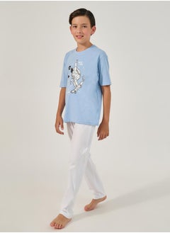 Graphic Print T-Shirt and Drawstring Pyjama Set