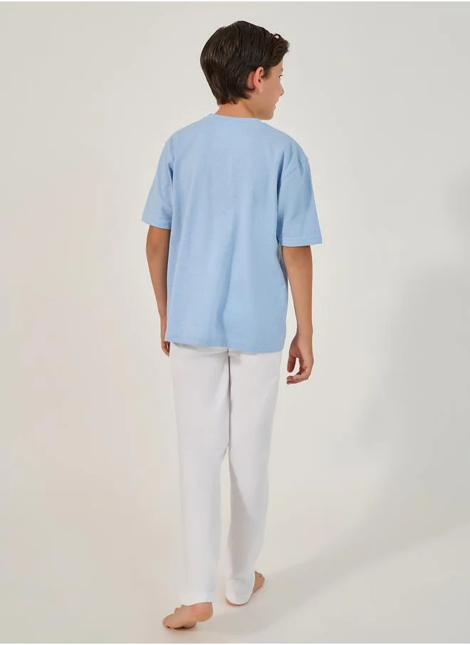 Styli Graphic Print T-Shirt and Drawstring Pyjama Set