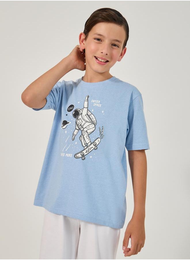 Styli - Graphic Print T-Shirt and Drawstring Pyjama Set - Image 1