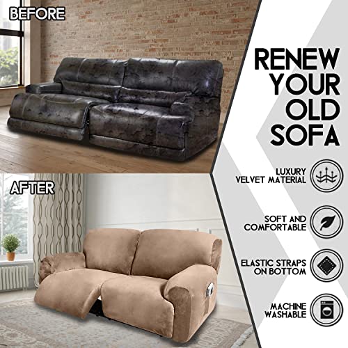ULTICOR Extra Wide 75" - 100", Reclining 2 Seater Sofa, Extra Wide Reclining Love Seat Slipcover, 6-Piece Velvet Stretch, Reclining Sofa Covers, Thick, Soft, Washable (Sand) - Image 4