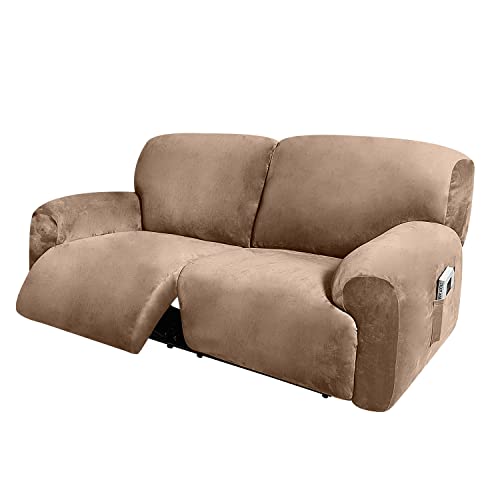 ULTICOR Extra Wide 75" - 100", Reclining 2 Seater Sofa, Extra Wide Reclining Love Seat Slipcover, 6-Piece Velvet Stretch, Reclining Sofa Covers, Thick, Soft, Washable (Sand) - Image 1