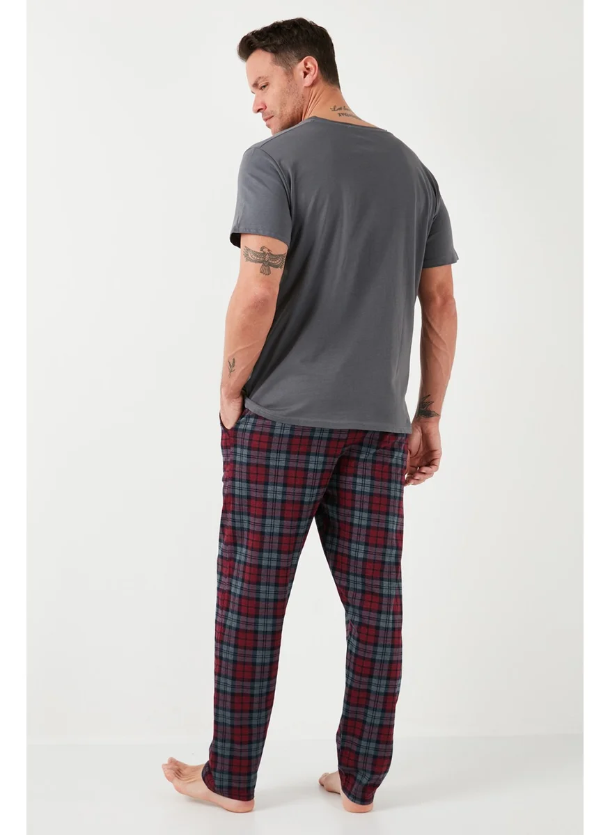 Buratti Plaid Cotton Elastic Waist Regular Fit Short Sleeve Men's Pajama Set 6572004