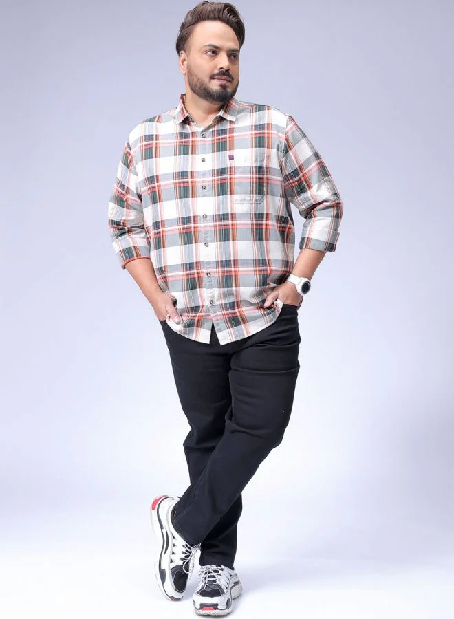 HARDSODA Men Plus Size Regular Fit Checkered Cutaway Collar Full Sleeves Casual Shirt