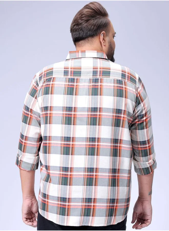 هاردسودا Men Plus Size Regular Fit Checkered Cutaway Collar Full Sleeves Casual Shirt