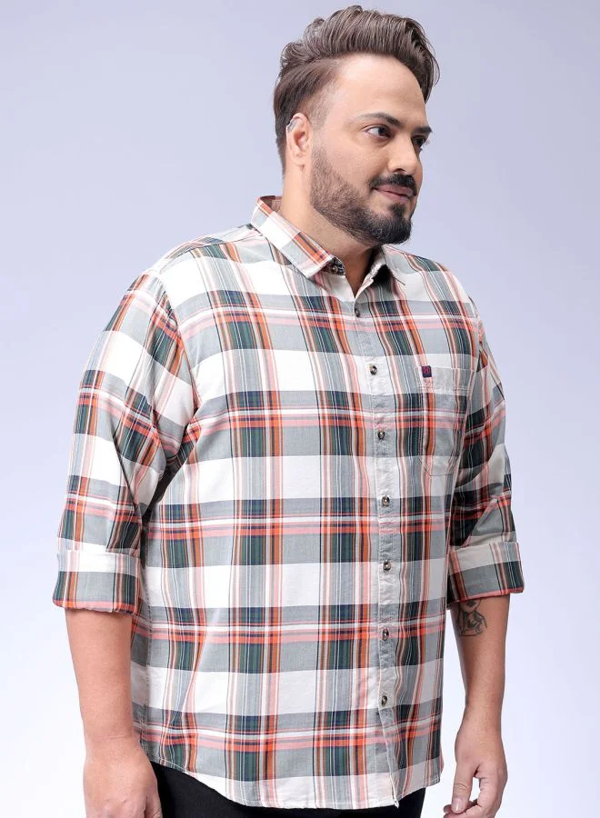 HARDSODA Men Plus Size Regular Fit Checkered Cutaway Collar Full Sleeves Casual Shirt