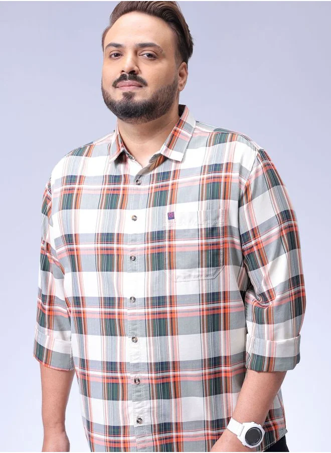 هاردسودا Men Plus Size Regular Fit Checkered Cutaway Collar Full Sleeves Casual Shirt