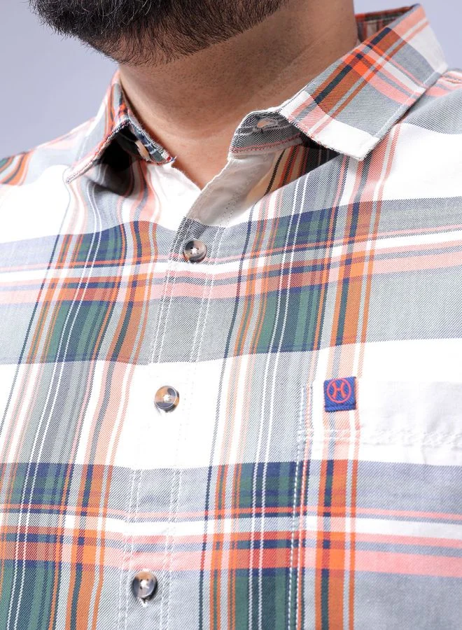 HARDSODA Men Plus Size Regular Fit Checkered Cutaway Collar Full Sleeves Casual Shirt