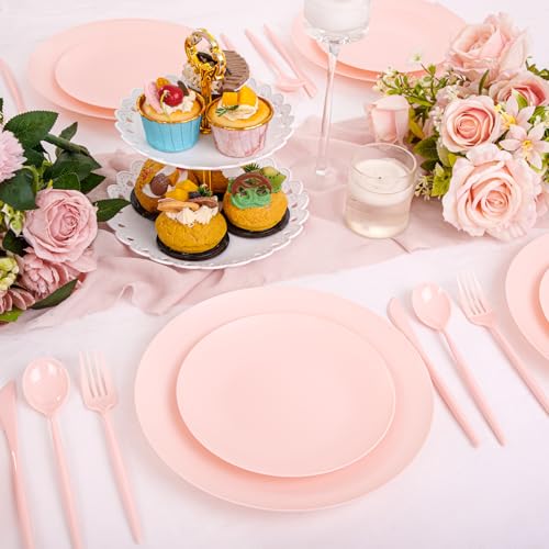 ejonirinjonir EI 150pcs Pink Plastic Plates Pink Disposable Heavy Duty Plastic Plates for Party Dinnerware Set Pink Plastic Silverware for Party Wedding Afternoon Tea,Spring,Mother's Day,Valentine's Day,Easter - Image 5