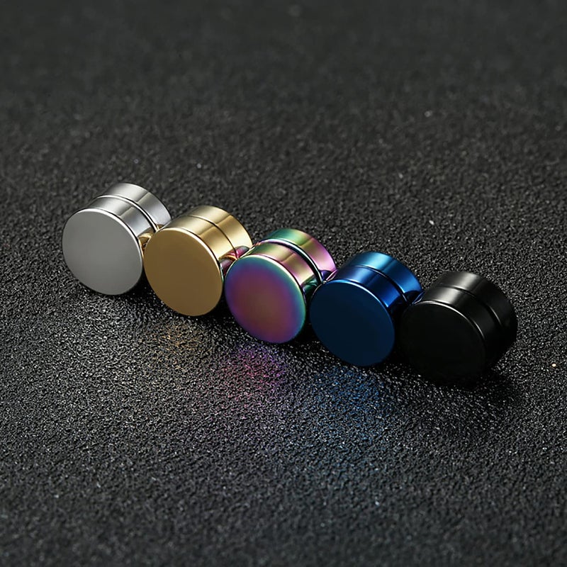 SIISPRI YZstyle 4-5 Pairs 6-12mm Black Stainless Steel Magnetic Fake Gauges Earring Studs for Men Women Non Pierced Earrings,Hypoallergenic (Colorful (5 Pairs 8mm)) - Image 5