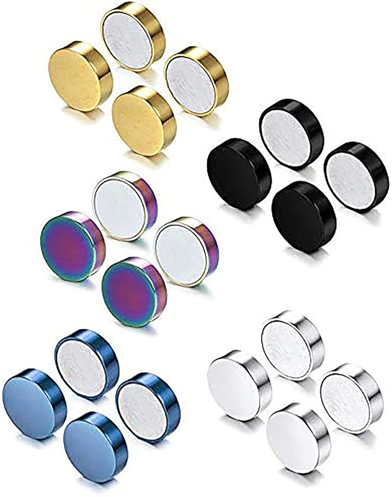 SIISPRI YZstyle 4-5 Pairs 6-12mm Black Stainless Steel Magnetic Fake Gauges Earring Studs for Men Women Non Pierced Earrings,Hypoallergenic (Colorful (5 Pairs 8mm)) - Image 3