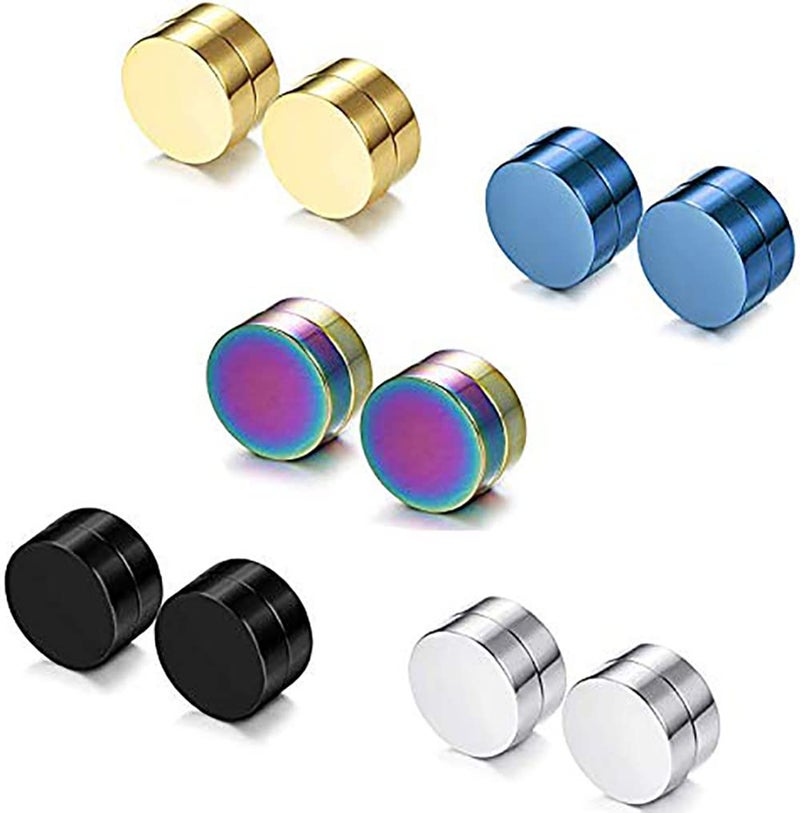 SIISPRI YZstyle 4-5 Pairs 6-12mm Black Stainless Steel Magnetic Fake Gauges Earring Studs for Men Women Non Pierced Earrings,Hypoallergenic (Colorful (5 Pairs 8mm)) - Image 1