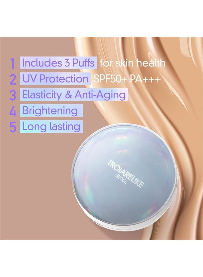 TROIAREUKE Seoul "Bridal" Cushion Foundation (Shade 22 Yellow Beige) Natural Coverage Foundation I Wedding Makeup for All Skin Types, Glowing,Flawless Finish I Korean Aesthetic Makeup - Image 3