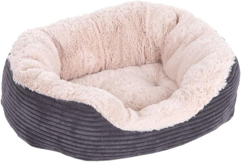 Jumbo Cord Plush Dog Bed – Medium, 62x60cm – Washable Oval Pet Bed Cushion for Dogs and Cats – Warm and Comfortable – Non-Slip Base, Soft Plush Material – Grey/Cream