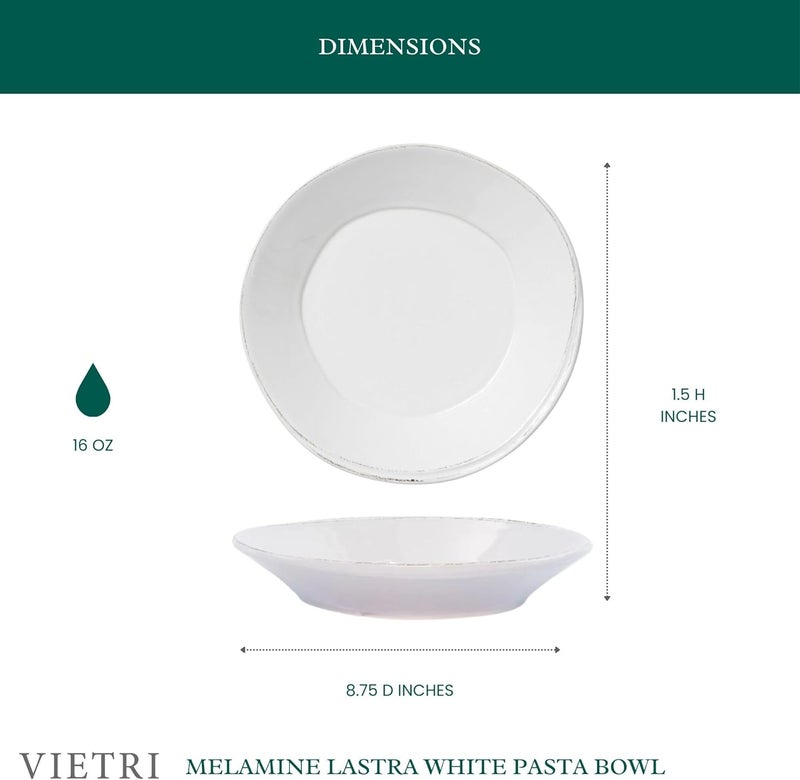Vietri Vietri Melamine Lastra White Unbreakable Pasta Bowl 875 Plastic Soup Salad Spaghetti Server  - Image 2