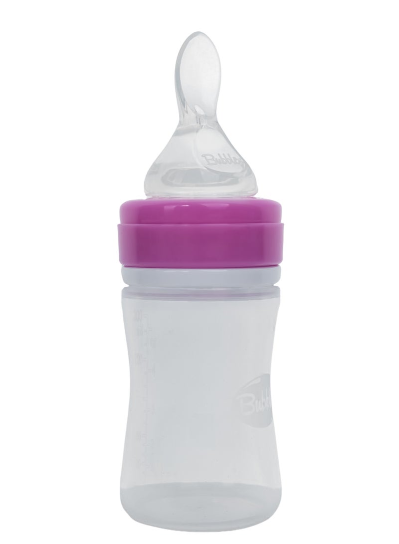 Bubbles Feeding Bottle with Silicone Spoon for Babies – BPA Free – 150 ml Rose - Image 1