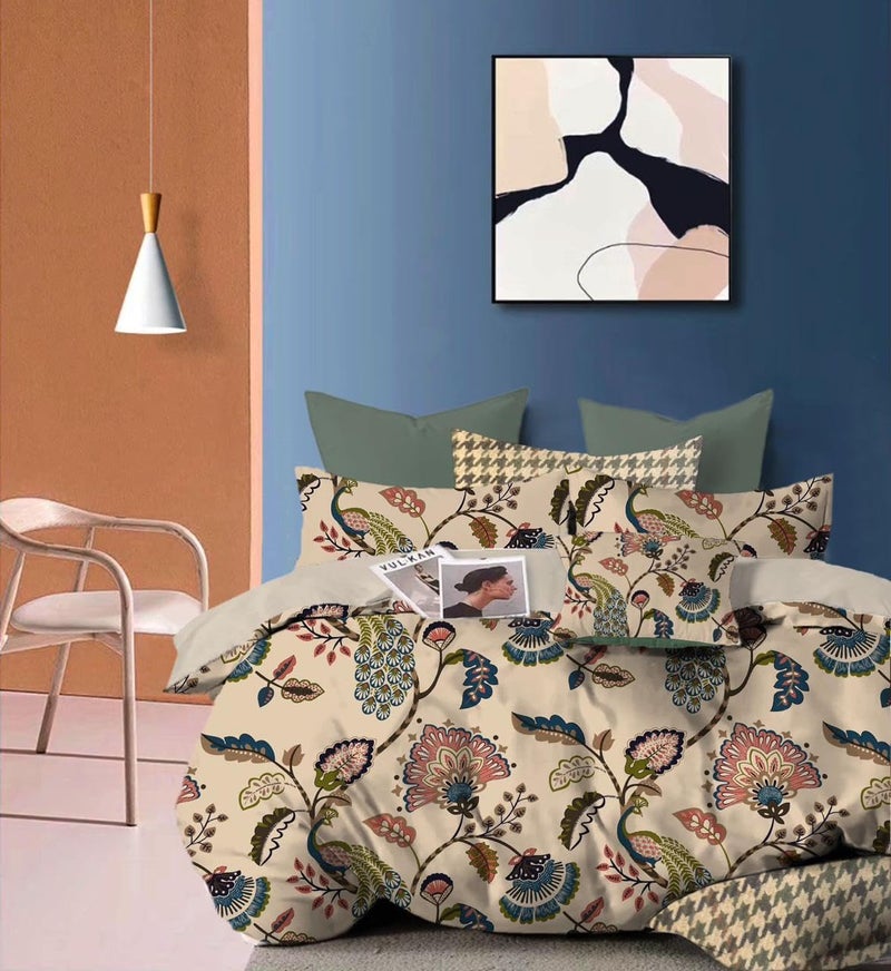 Slazie 300 TC Premium Glace Cotton Duvet Cover with Zipper |Single Size Razai Cover|Dohar Cover for Single Bed|Quilt Cover |Winter|Warm Stuff|Single Dohars|90x60 Inches|Beige Floral|NDV 026 - Image 1