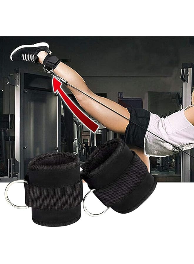 إيروريكس كاحل مبطن مريح قابل للتعديل، وأساور معصم مبطنة من النيوبرين بحلقة على شكل حرف D، وركلة خلفية، مثالية لجهاز الكابل، لتمارين الأرداف، عبوة من قطعتين (أسود) - Image 2