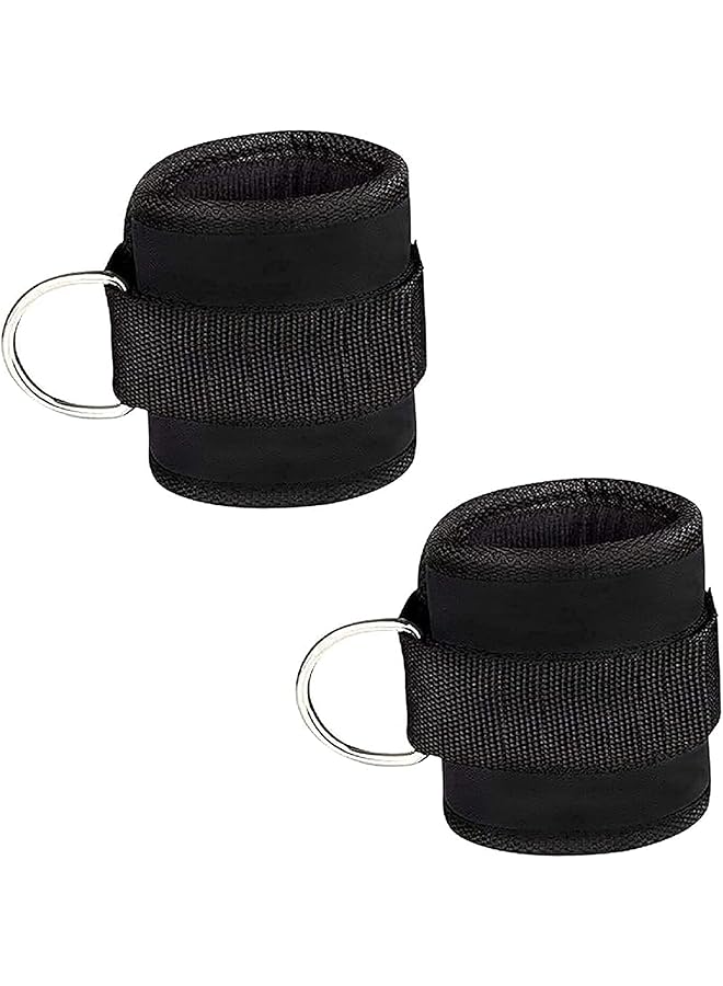 إيروريكس كاحل مبطن مريح قابل للتعديل، وأساور معصم مبطنة من النيوبرين بحلقة على شكل حرف D، وركلة خلفية، مثالية لجهاز الكابل، لتمارين الأرداف، عبوة من قطعتين (أسود) - Image 1