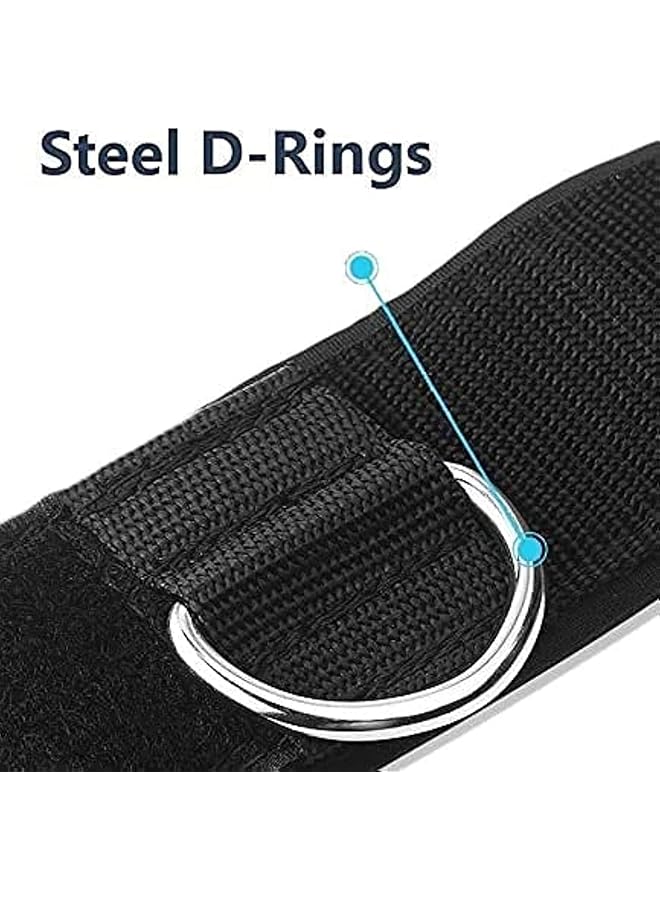 إيروريكس كاحل مبطن مريح قابل للتعديل، وأساور معصم مبطنة من النيوبرين بحلقة على شكل حرف D، وركلة خلفية، مثالية لجهاز الكابل، لتمارين الأرداف، عبوة من قطعتين (أسود) - Image 3