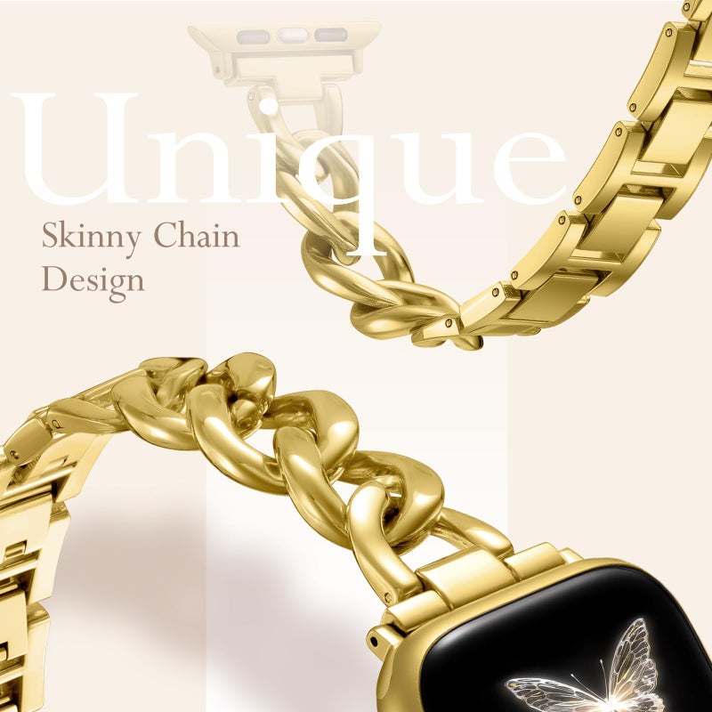 DaQin Gold Band Compatible with Apple Watch Bands for Women 40mm 38mm 41mm 42mm, Metal Chain Link Steel Replacement Accessories Bracelet for iWatch Bands Series 11 10 9 8 7 6 5 4 3 2 1 SE, Gold - Image 4