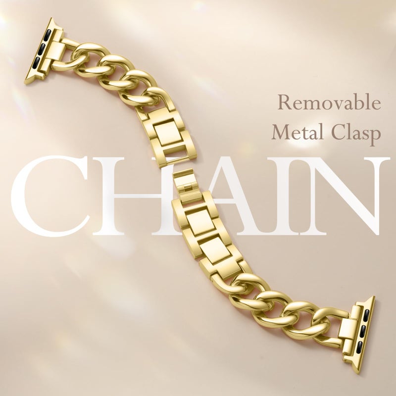 DaQin Gold Band Compatible with Apple Watch Bands for Women 40mm 38mm 41mm 42mm, Metal Chain Link Steel Replacement Accessories Bracelet for iWatch Bands Series 11 10 9 8 7 6 5 4 3 2 1 SE, Gold - Image 3