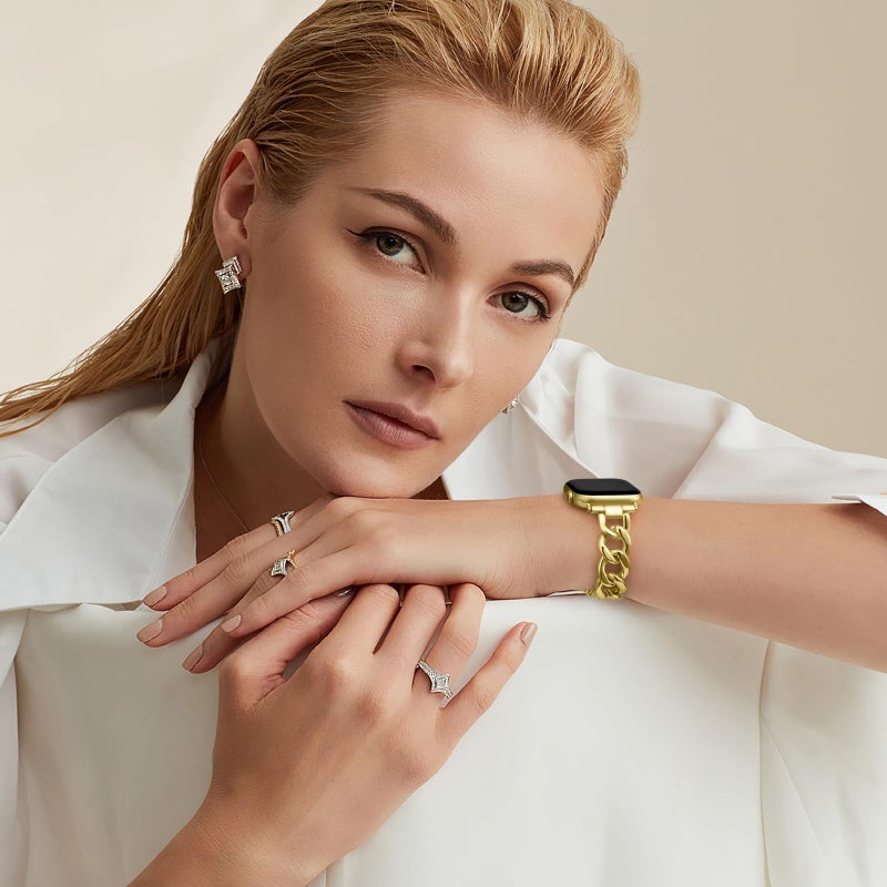 DaQin Gold Band Compatible with Apple Watch Bands for Women 40mm 38mm 41mm 42mm, Metal Chain Link Steel Replacement Accessories Bracelet for iWatch Bands Series 11 10 9 8 7 6 5 4 3 2 1 SE, Gold - Image 2
