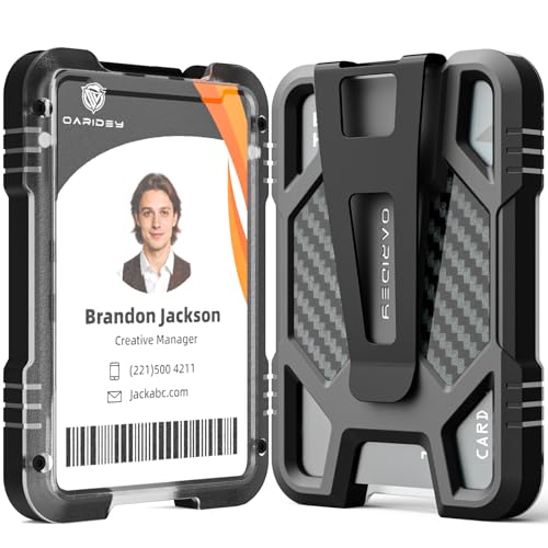 Oaridey ID Badge Holder with Metal Clip, Heavy Duty ID Card Holder Holds 5 Cards, ID Holder for Work, Carbon Fiber Bagde Wallet for School, Police, Office & Travel. - Image 1