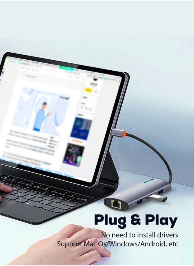 LDNIO 6‑in‑1 USB‑C Docking Station – 100 W PD Fast Charging, 4K HDMI Output, RJ45 Gigabit Ethernet, 3× USB 3.0 Ports, Compact Type‑C Hub for Laptop, MacBook, Tablet  - Image 3