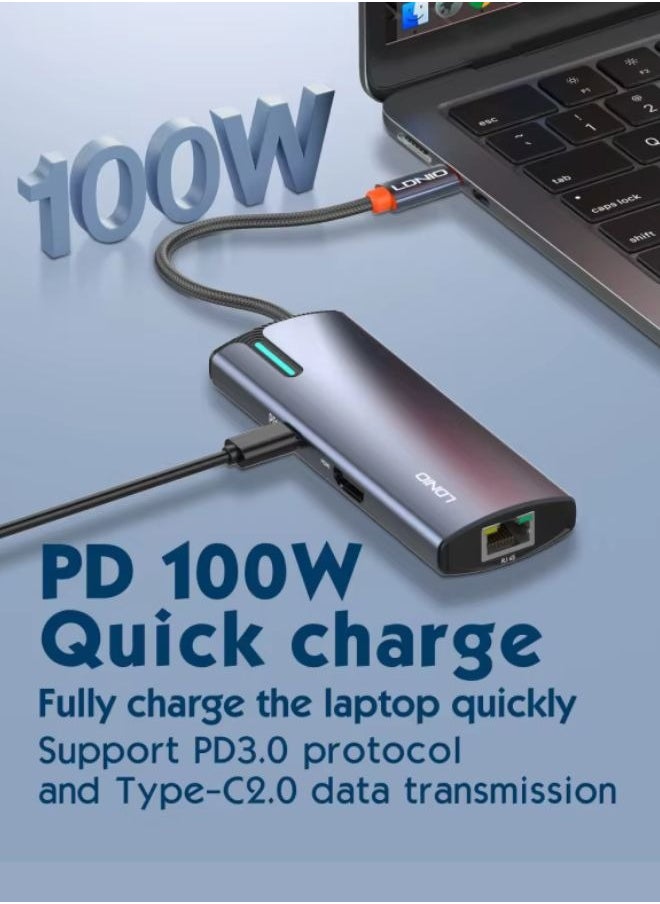 LDNIO 6‑in‑1 USB‑C Docking Station – 100 W PD Fast Charging, 4K HDMI Output, RJ45 Gigabit Ethernet, 3× USB 3.0 Ports, Compact Type‑C Hub for Laptop, MacBook, Tablet  - Image 2