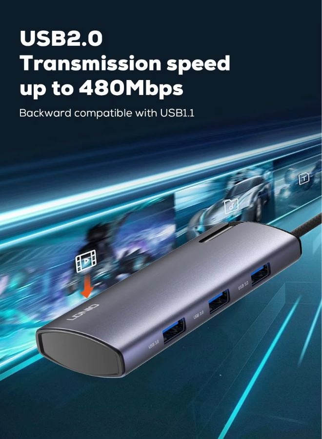 6‑in‑1 USB‑C Docking Station – 100 W PD Fast Charging, 4K HDMI Output, RJ45 Gigabit Ethernet, 3× USB 3.0 Ports, Compact Type‑C Hub for Laptop, MacBook, Tablet