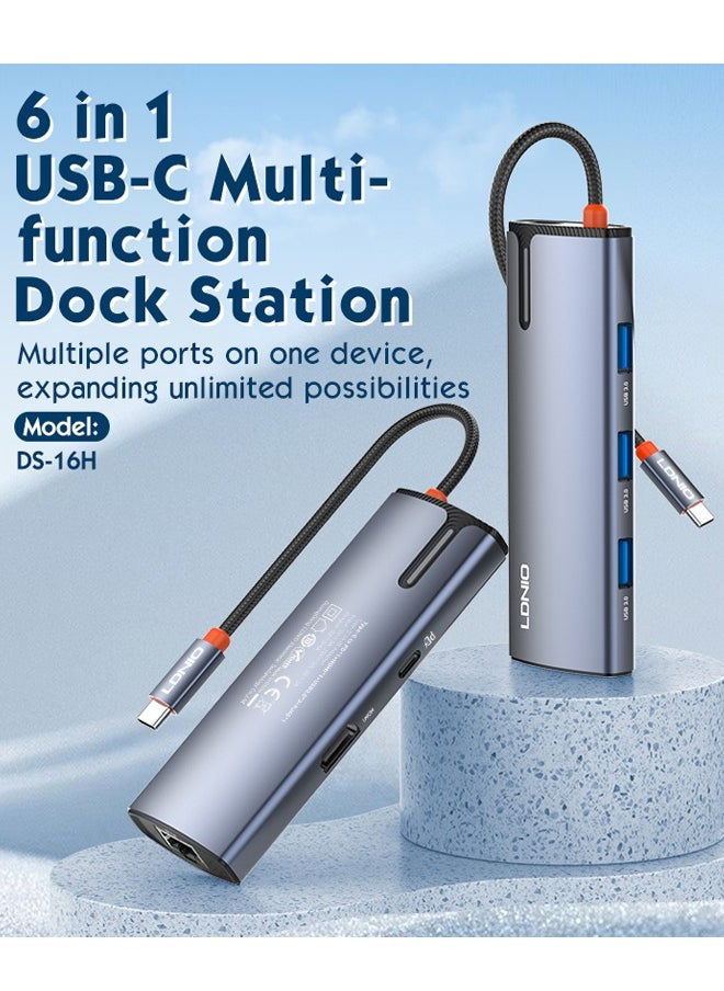 LDNIO 6 In 1 Usb C Dock Station Type C Hub Multi-port Dock Station with 4K HDMI USB3.0 RJ45 USB-c Type-c Pd Charging Adapter Laptop Docking Station  - Image 2