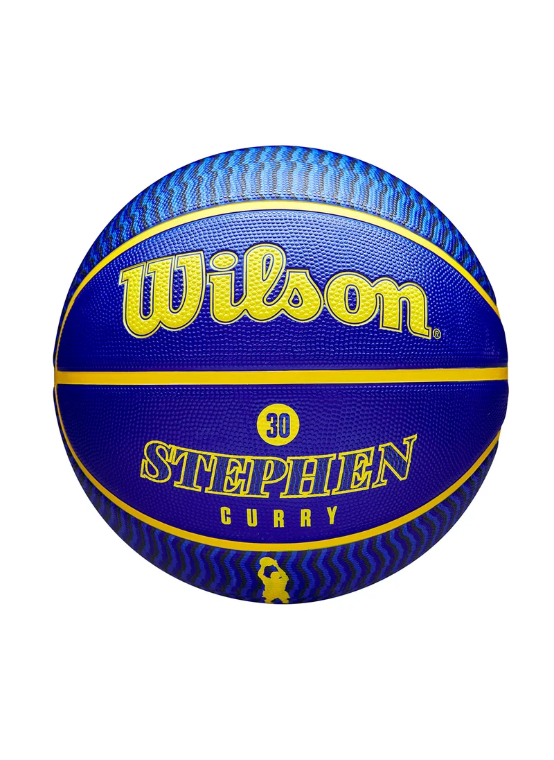 Wilson NBA Player Icon Outdoor Basketball - Curry - Size 7 for +12 years old and Adults - Blue/Yellow