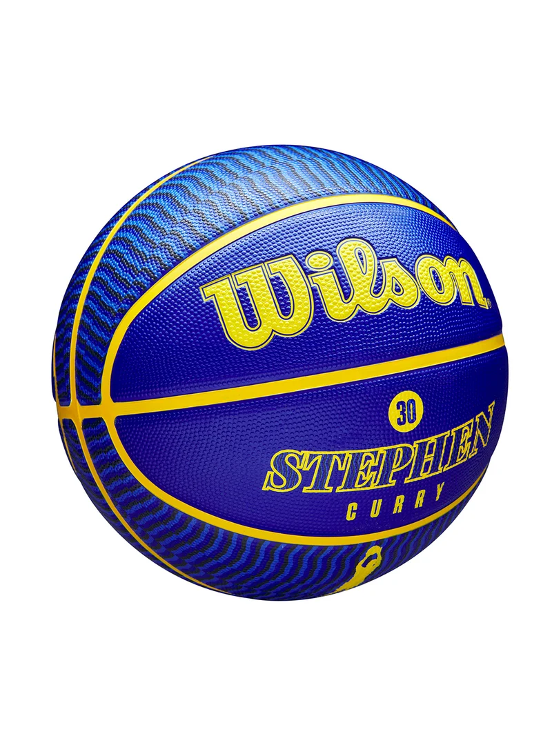 Wilson NBA Player Icon Outdoor Basketball - Curry - Size 7 for +12 years old and Adults - Blue/Yellow