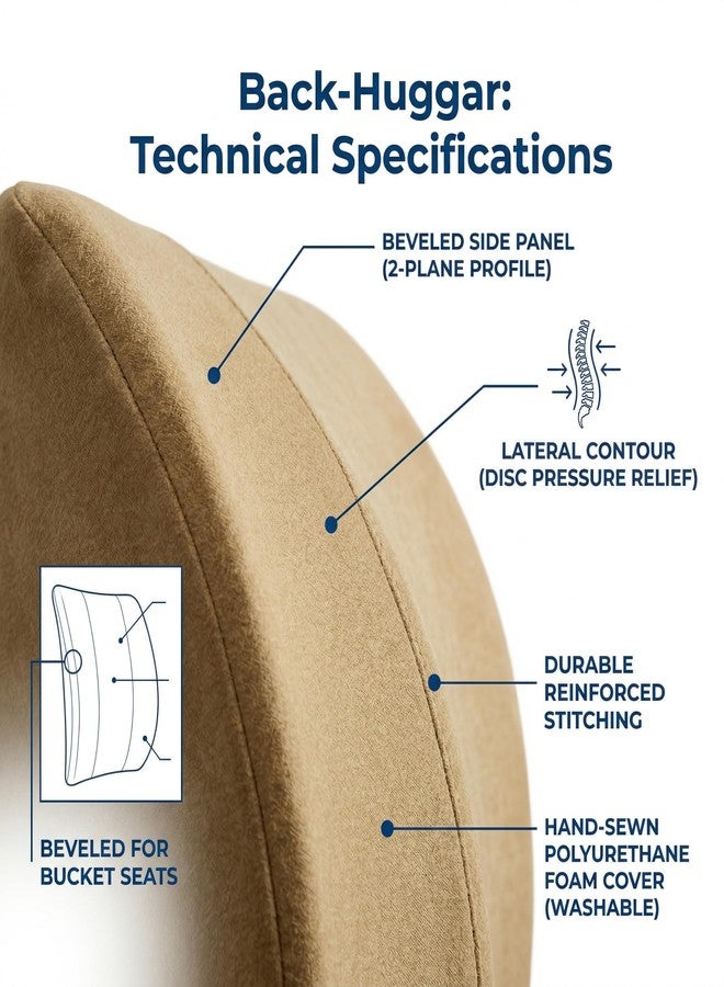 Bodyline Back-Huggar The Original Lumbar Cushion, Bucket Seat THIN Style, Beige Thin Bucketseat - Image 3