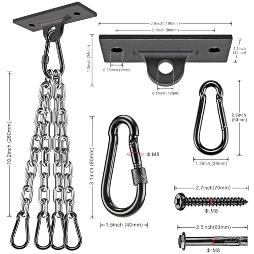Dolibest Heavy Duty Boxing Punching Bag Chain,450 LB Capacity, Wall Mount Ceiling Hooks for Boxing& MMA,Wood Beam Holder with 4 Chains and 4 Carabiners,2 Wood Screws for Wooden Sets - Image 4
