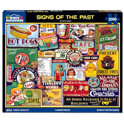 White Mountain 1000 Piece Jigsaw Puzzle Vintae Sign Collage Puzzles with Large Pieces Gift for Adults and Family 24x30 Signs of The Past - Image 5