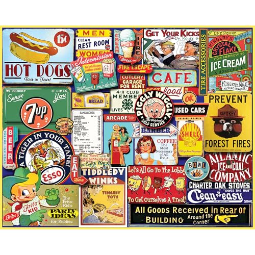 White Mountain 1000 Piece Jigsaw Puzzle Vintae Sign Collage Puzzles with Large Pieces Gift for Adults and Family 24x30 Signs of The Past - Image 1