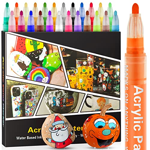 Acrylic Paint Pens Markers24 Colors Waterproof Paint Pens for Rock PaintingGraffiti Stone Ceramic Glass Wood Fabric Canvas Porcelain MetalPumpkinsWater Based Quick Dry NonToxic No Odor