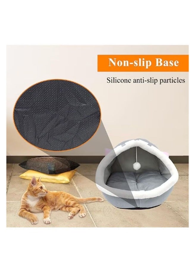 Generic Cat Bed Semi-Enclosed Cat Mattress Removable Washable Cat House Indoor Warm Comfortable Pet Cat Bed Pet Nest Pet Mattress Cat Mattress,  (Grey Triangle Ear Cat, L)  - Image 4