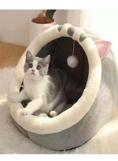 Cat Bed Semi-Enclosed Cat Mattress Removable Washable Cat House Indoor Warm Comfortable Pet Cat Bed Pet Nest Pet Mattress Cat Mattress,  (Grey Triangle Ear Cat, L)
