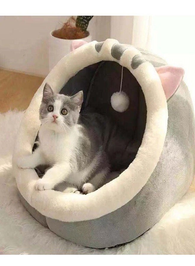Generic Cat Bed Semi-Enclosed Cat Mattress Removable Washable Cat House Indoor Warm Comfortable Pet Cat Bed Pet Nest Pet Mattress Cat Mattress,  (Grey Triangle Ear Cat, L)  - Image 1