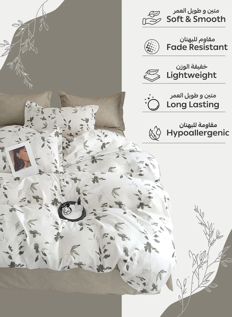 Donetella Printed Duvet Set, King Size 220x240 cm - 6-Pcs Bed Set, Microfiber Fabric - 1 Duvet Cover, 1 Fitted Sheet, 2 Pillow Shams, 2 Pillowcases (Filler Not Included)