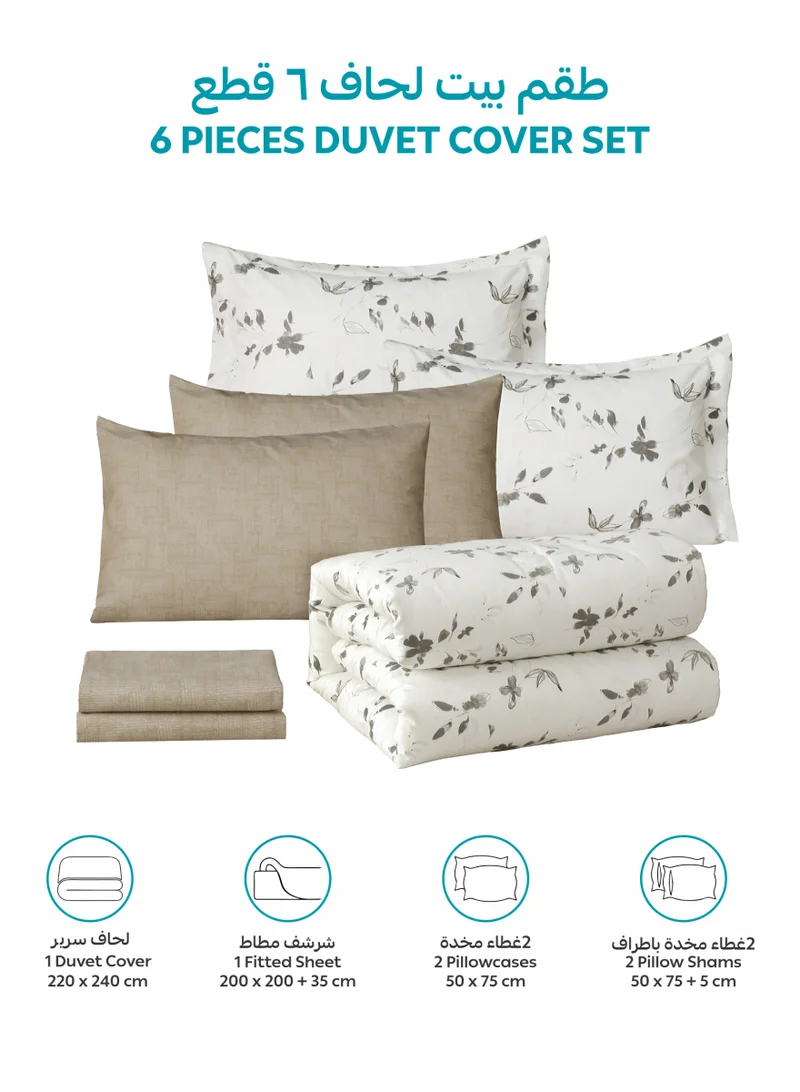 Donetella KING (200x200 cm) Printed Duvet Set, King Size Fits 200x200 cm - 6-Pcs Bed Set, Microfiber Fabric - 1 Duvet Cover, 1 Fitted Sheet, 2 Pillow Shams, 2 Pillowcases (Filler Not Included)  | Best Price UAE