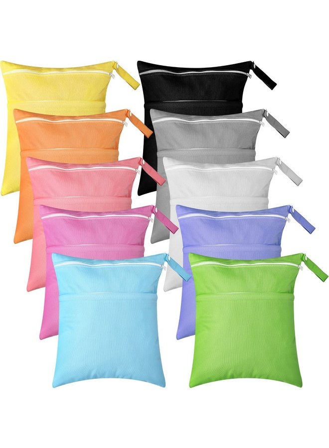 ووانجر 10 قطع من أكياس Woanger المبللة والجافة لحفاضات الأطفال القماشية المقاومة للماء والقابلة لإعادة الاستخدام مع جيبين بسحاب وحقيبة غسيل للسفر لملابس السباحة والشاطئ وحمام السباحة والرعاية النهارية واليوغا والصالة الرياضية والملابس المتسخة المبللة، 10 ألوان - Image 1