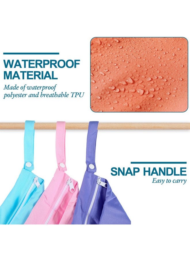 ووانجر 10 قطع من أكياس Woanger المبللة والجافة لحفاضات الأطفال القماشية المقاومة للماء والقابلة لإعادة الاستخدام مع جيبين بسحاب وحقيبة غسيل للسفر لملابس السباحة والشاطئ وحمام السباحة والرعاية النهارية واليوغا والصالة الرياضية والملابس المتسخة المبللة، 10 ألوان - Image 3