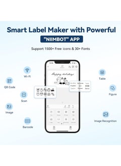 NIIMBOT B1 Label Maker with Auto Identification, Thermal Label Printer with 1 Roll 50mm*30mm White Tape, Portable Bluetooth Label Maker with  20-50mm Print Width, USB Rechargeable, Easy to Use for Office, Home, Business, Space Blue  - Image 5