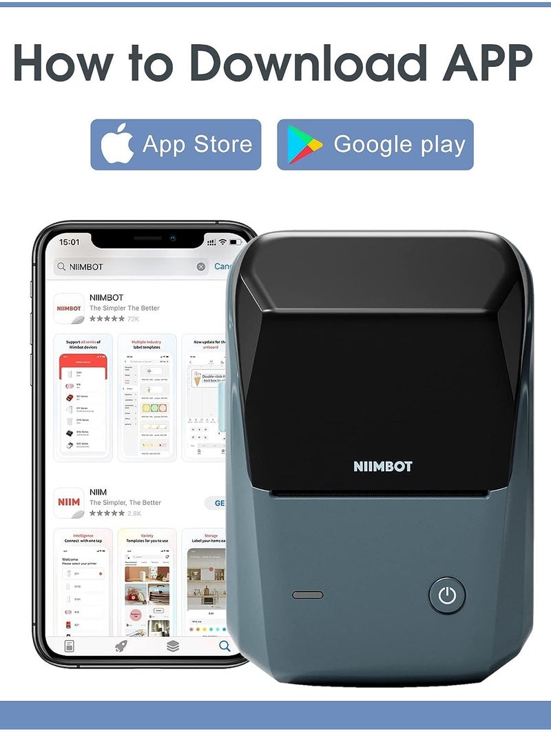 NIIMBOT - B1 Label Maker with Auto Identification, Thermal Label Printer with 1 Roll 50mm*30mm White Tape, Portable Bluetooth Label Maker with  20-50mm Print Width, USB Rechargeable, Easy to Use for Office, Home, Business, Space Blue - Image 1