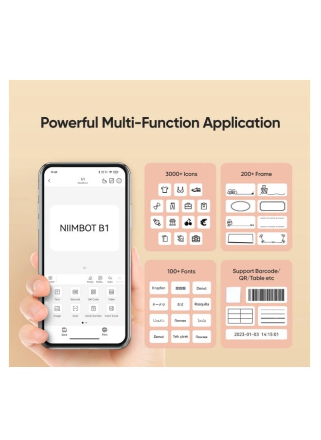 NIIMBOT - B1 Label Maker with Auto Identification, Thermal Label Printer with 1 Roll 50mm*30mm White Tape, Portable Bluetooth Label Maker with  20-50mm Print Width, USB Rechargeable, Easy to Use for Office, Home, Business, Space Blue - Image 1