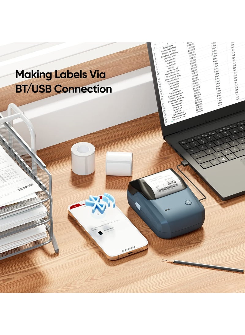 NIIMBOT - B1 Label Maker with Auto Identification, Thermal Label Printer with 1 Roll 50mm*30mm White Tape, Portable Bluetooth Label Maker with  20-50mm Print Width, USB Rechargeable, Easy to Use for Office, Home, Business, Space Blue - Image 1