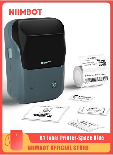 B1 Label Maker with Auto Identification, Thermal Label Printer with 1 Roll 50mm*30mm White Tape, Portable Bluetooth Label Maker with  20-50mm Print Width, USB Rechargeable, Easy to Use for Office, Home, Business, Space Blue